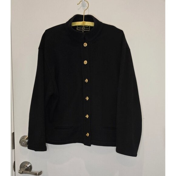 St. John Sport Black Cotton Sweater Gold Twist lock Buttons Mandarin Collar Sz M - Picture 10 of 12